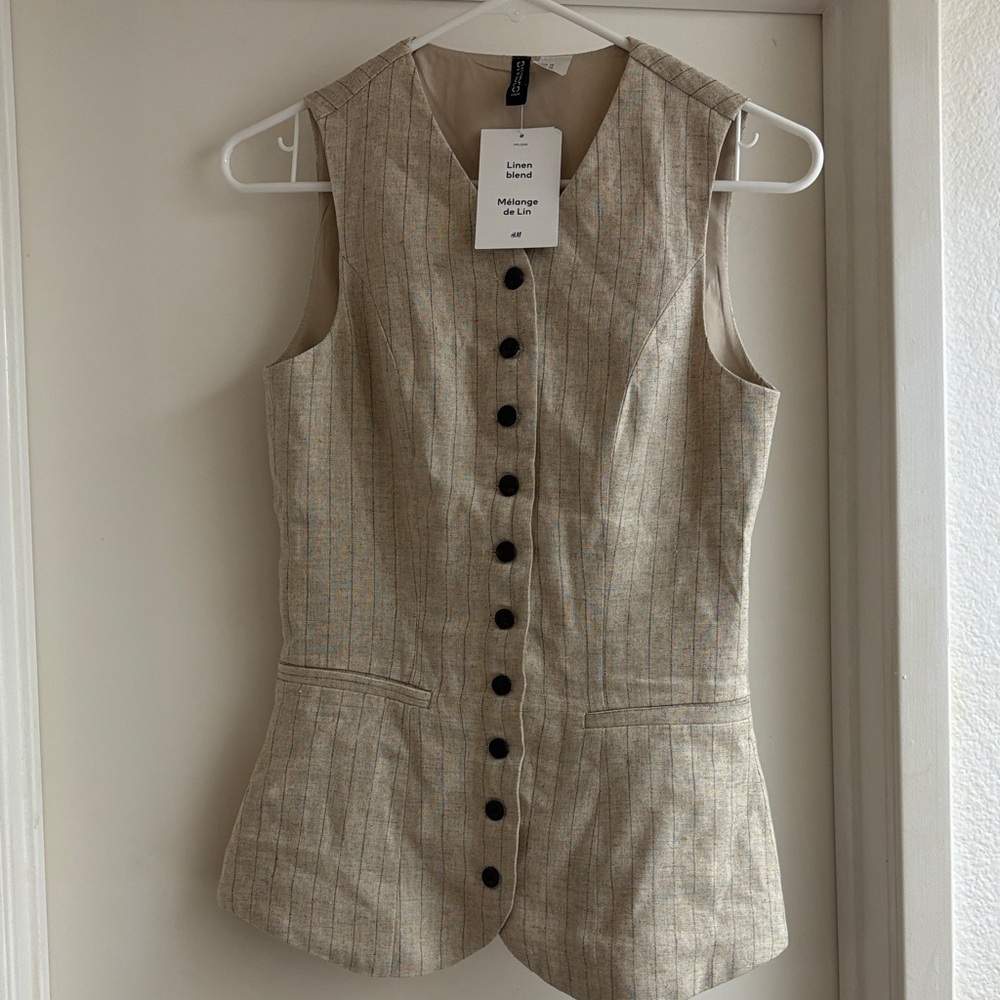 H&M Beige Striped Vest with Black Buttons
